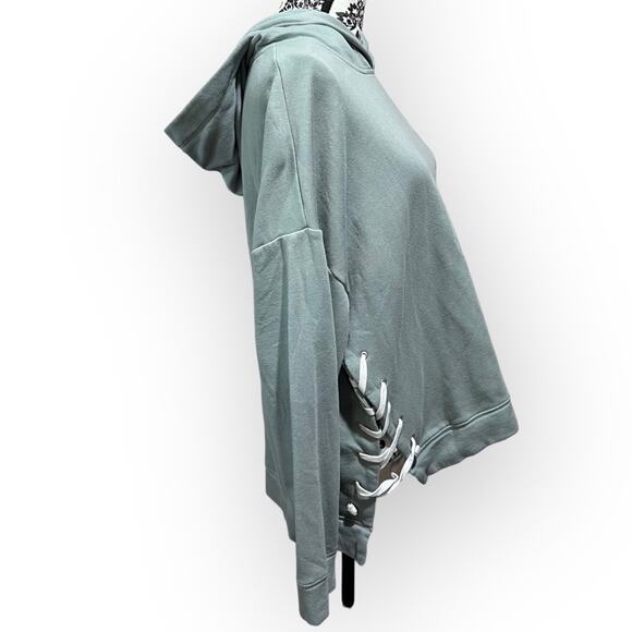 PINK Laced Up Hooded Sweatshirt sz L Gray and White - Picture 3 of 15